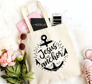 JESUS IS MY ANCHOR TOTE CANVAS BAG