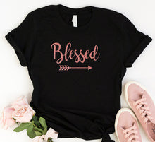 Load image into Gallery viewer, BLESSED ROSE GOLD GLITTER T-SHIRT